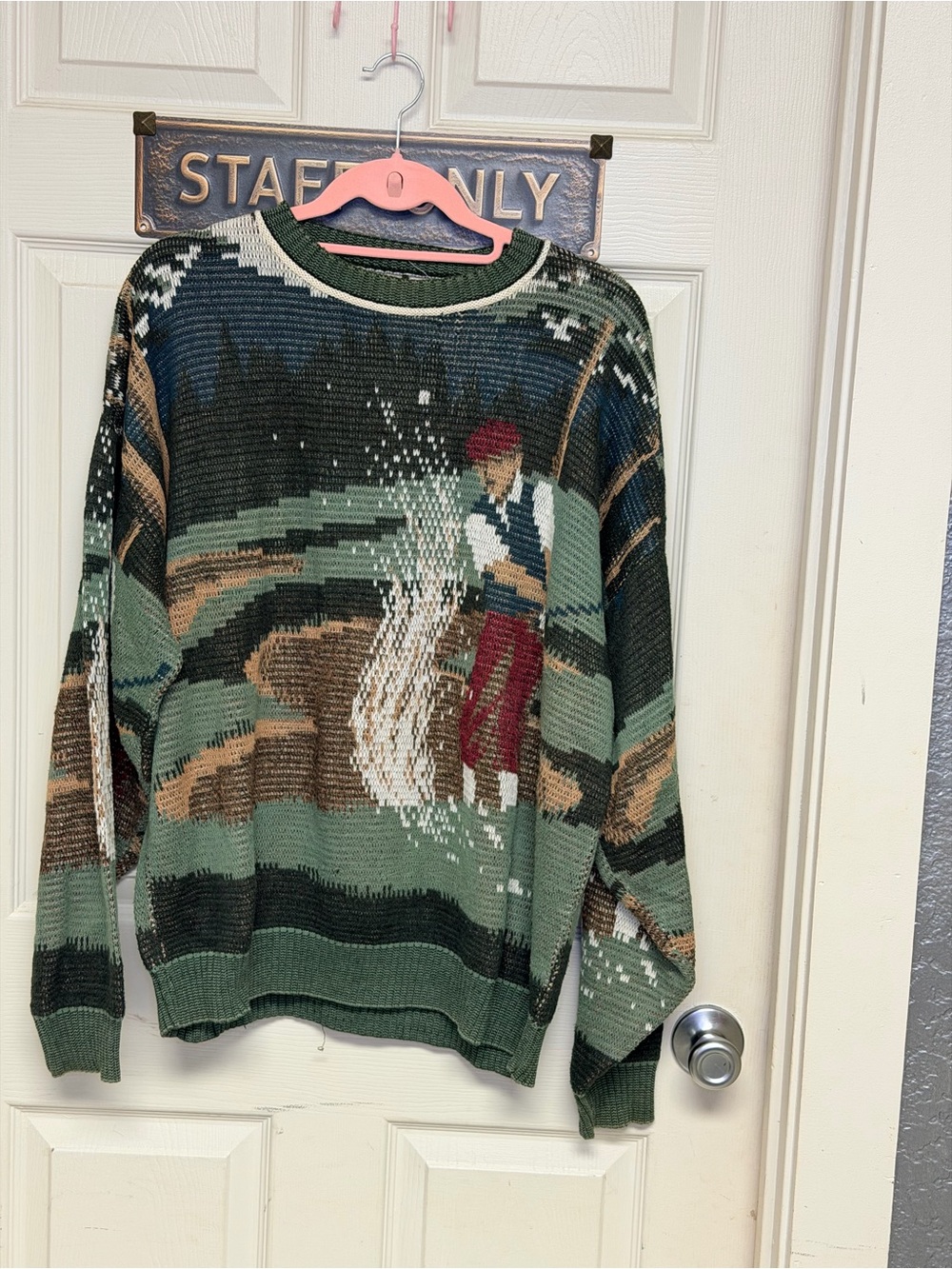 Vintage Crewneck Sweater in Forest Green with Golfing Motif